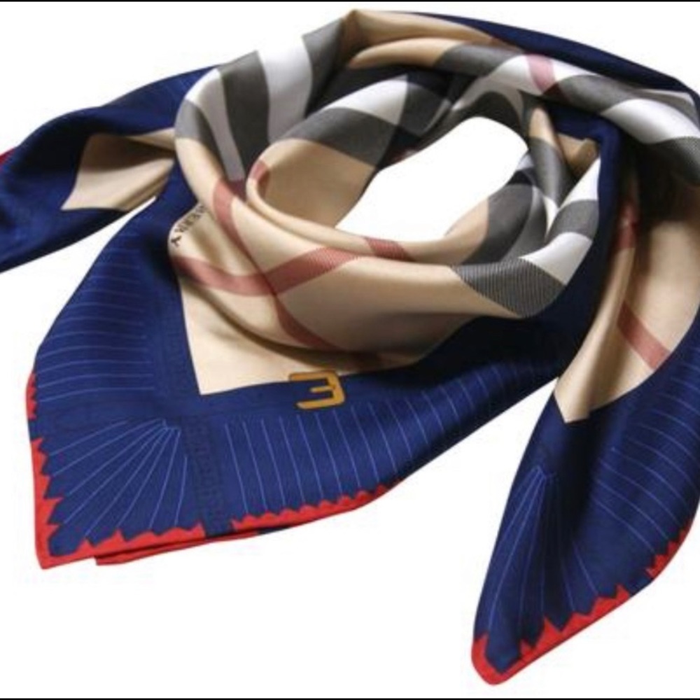 Burberry Blue Check Silk Scarf